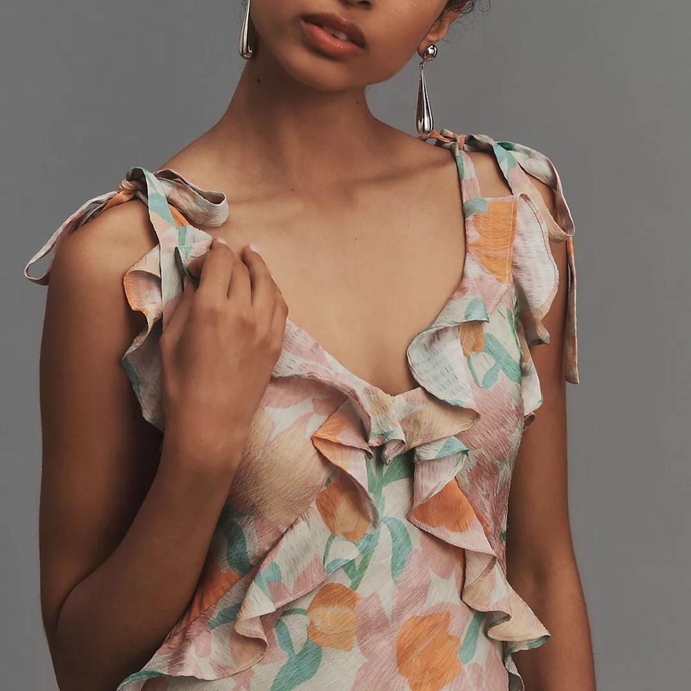 NWT ASTR the Label V-neck Ruffle Midi Dress